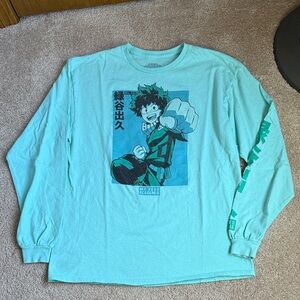 My Hero Academia Unisex Green Deku Card Long Sleeve T-Shirt.  Size Large